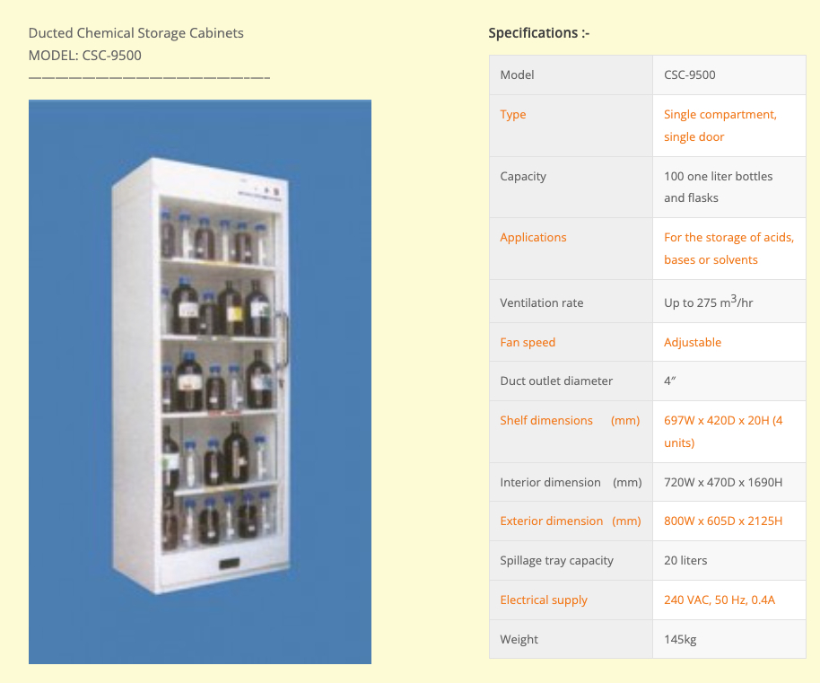 Ducted Chemical Storage Cabinet - Single Compartment - Image 2