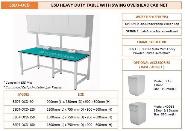 ESD Heavy Duty Table with Swing Overhead Cabinet - Image 2
