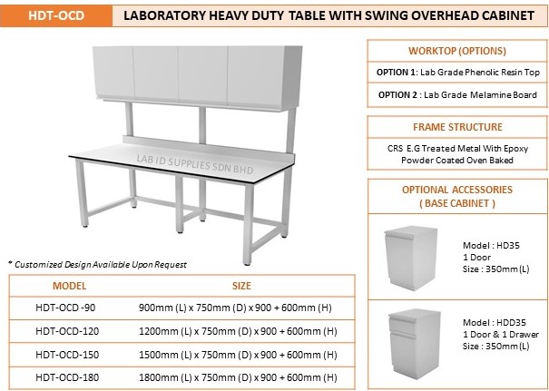 Laboratory Heavy Duty Table with Swing Overhead Cabinet - Image 2