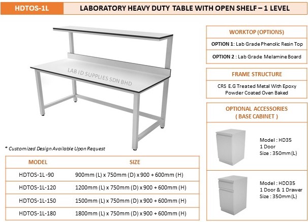 Laboratory Heavy Duty Table with Open Shelf - 1 Level - Image 2